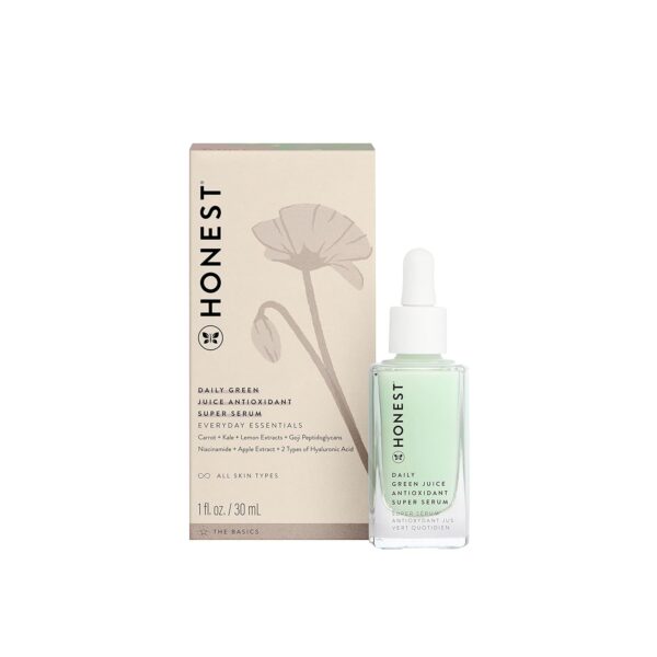 Honest Beauty Daily Green Juice Antioxidant Super Serum | Improves Skin Tone + Texture | Niacinamide + Hyaluronic Acid | Vegan + Cruelty Free | 1 fl oz