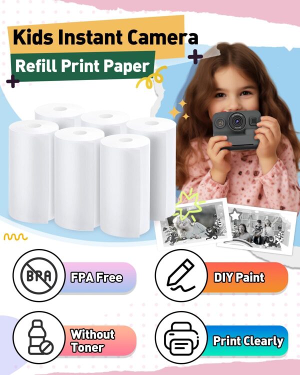 Yehtta 10 Rolls Kids Instant Camera Print Paper, Photo Printer Thermal Paper Rolls, BPA Free, Refill Replace Camera Instant Printer Paper for Most Kids Instant Camera - Image 2