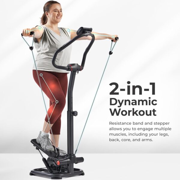 Sunny Health & Fitness 2-in-1 Premium Power Stepper with Resistance Bands, Low-Impact Cardio, Space-Saving, Height-Adjustable, and Optional SunnyFit® App Enhanced Bluetooth Connectivity - Image 3