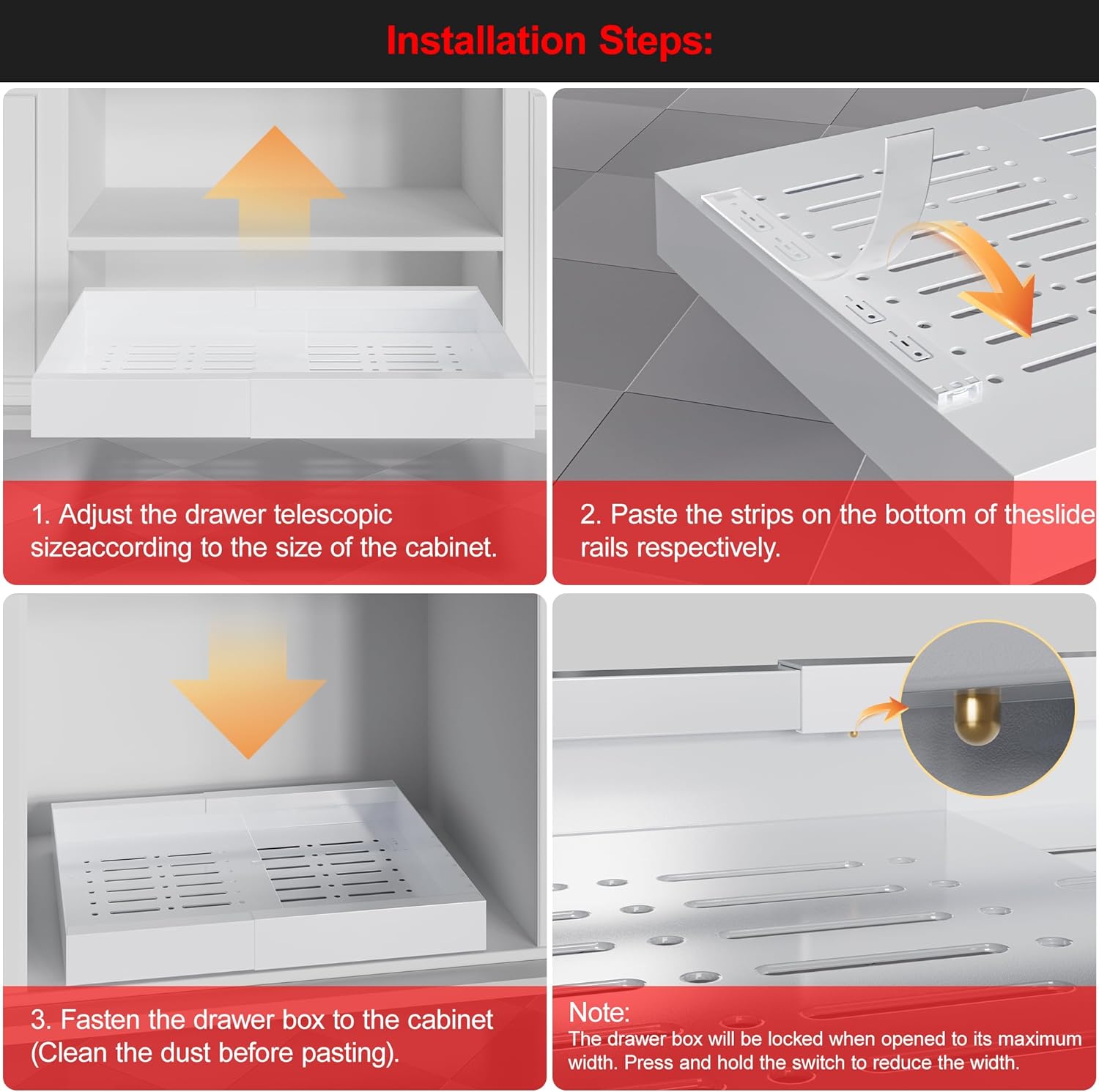 ZGO Pull Out Cabinet Organizer, Expandable(11.5"-19.6") Drawer Organizer, Pot and Pan Organizer for Under Cabinet, Pantry Kitchen Organizers and Storage Pan Organizer Storage Drawers(White, 1PC) - Image 5
