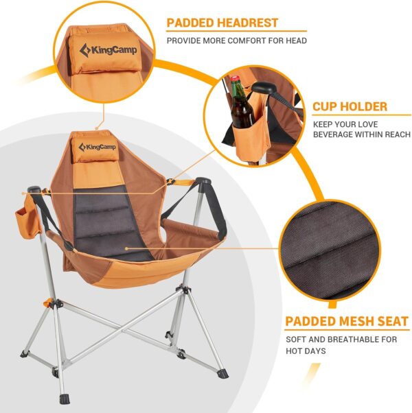 KingCamp Hammock Camping Chair, Aluminum Alloy Adjustable Back Swinging Chair, Folding Rocking Chair with Pillow Cup Holder, Recliner for Outdoor Travel Sports Games Lawn Concerts Backyard - Image 4