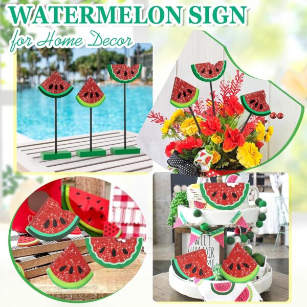 3 Pcs Summer Tiered Tray Decorations Set Watermelon Wood Table Signs Tabletop Farmhouse Summer Table Decor Hello Summer Decorations for Party Office Home Bedroom Kitchen (Watermelon) - Image 6