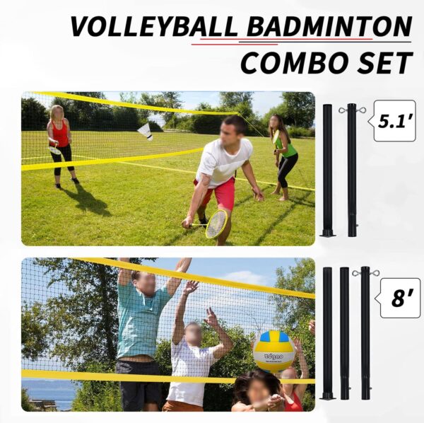 Zdgao Badminton & Volleyball Combo Set - Professional Volleyball Net for Lawn, Backyard, Easy Set up Volleyball Set with Carry Bag, Boundary Line for Family Fun - Image 2