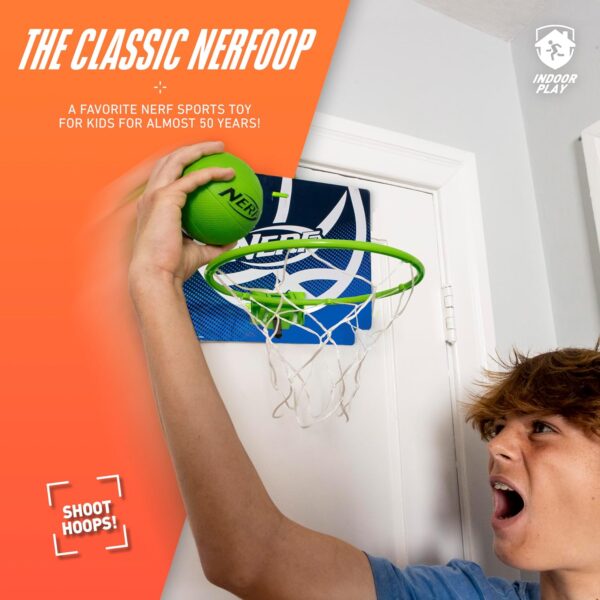 NERF Mini Over the Door Basketball Hoop - Nerfoop Indoor Basketball Hoop for Kids - Toy Door Basketball Hoop + Mini NERF Foam Basketball Game Set - Perfect for Bedroom Indoor Basketball - Green - Image 3