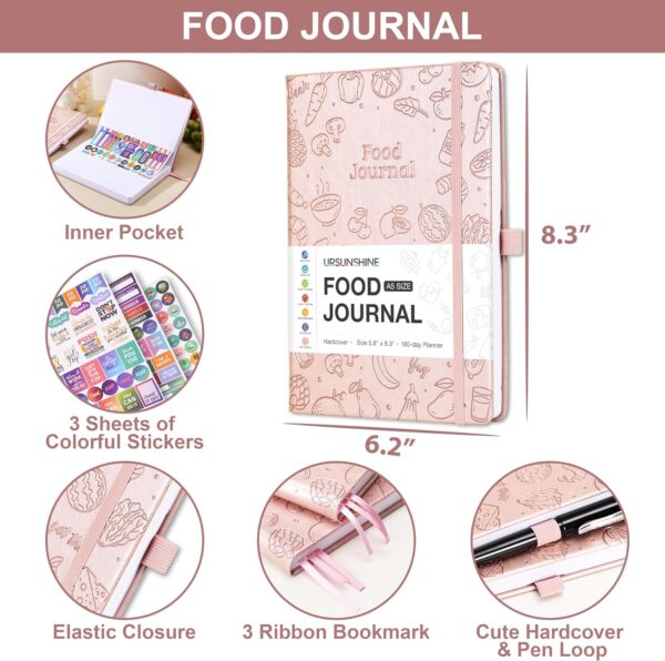 Food Journal - Journal for Women Weight Loss, 5.8" x 8.3", 6 Months Meal Planner to Count Calories Health Journal for Women/Men, Keep Healthy Diet & Achieve Fitness Goals - Rose Gold - Image 6