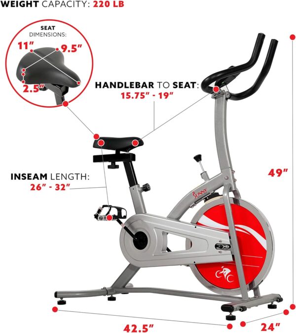 Sunny Health & Fitness Indoor Cycling Resistance Exercise Bike w/Optional Dumbbell Holder & Connected Fitness - Image 5