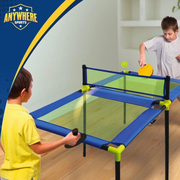 Anywhere Sports - Portable Trampoline Ping Pong Table Tennis Game for Indoor or Outdoor Use, Includes Two Paddles, Six Balls, Storage Bag, and Complete Table for Kids - Image 3