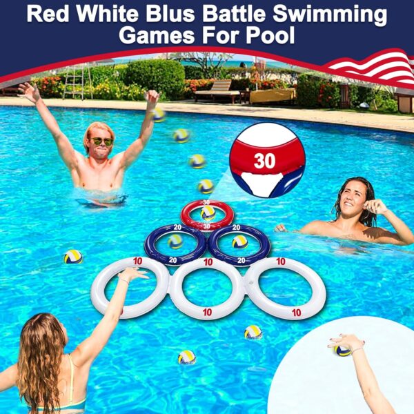 TURNMEON 2 Pack 4th of July Inflatable Pool Game with Score, Triangle Floating Water Sports Pool Toys with 6 Colorful Tossing Balls for Boys Girls Adults Independence Day Party Carnival Parade - Image 4