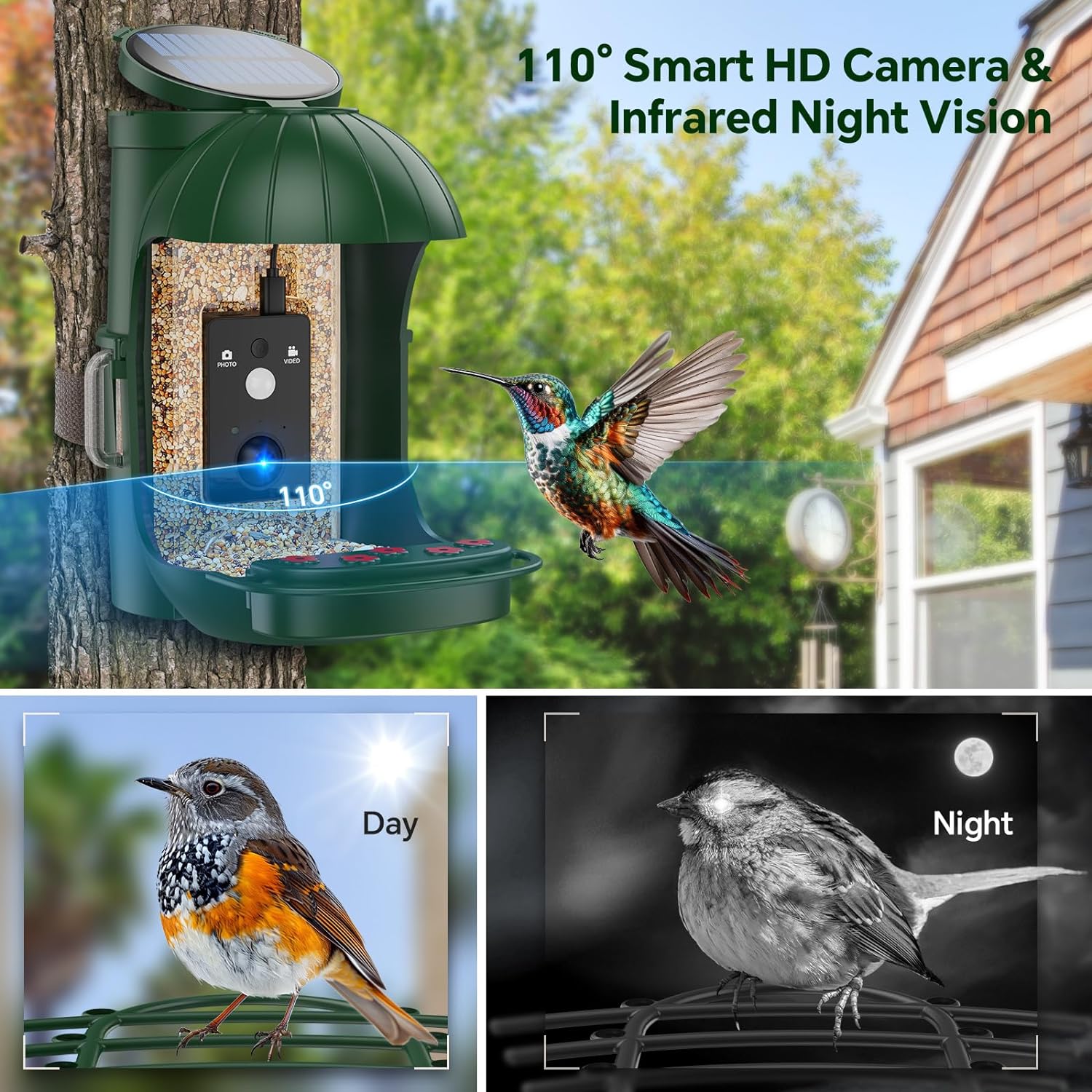 Bird Feeder with Camera, Waterproof Smart Bird Feeder with Camera Solar Powered for Outdoors, Rechargeable & Detachable 110° Bird Feeder Camera, Auto Capture Bird HD Videos & Photos - Image 5