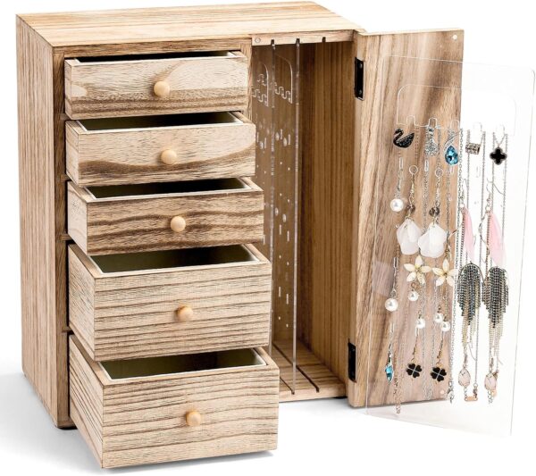 Homde Wood Jewelry Organizer 5 Layer Jewelry Box for Rings, Necklaces, Earrings, Bracelets, Watches Rustic Jewelry Boxes & Organizers for Women