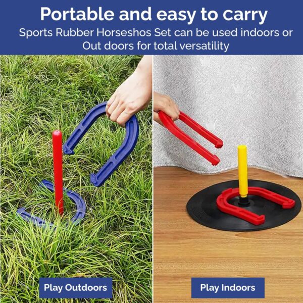 ARS Sports Indoor Outdoor Rubber Horseshoes Set: 4 Horseshoes, 2 Pegs, 2 Rubber Mats, 2 Red Plastic dowels & 1 Mesh Bag | Perfect for Tailgate, Beach, Parks, Picnics, Backyard, Fun for Kids Adults - Image 6