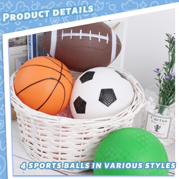 LovesTown 4PCS Sports Balls, Sport Ball Toy for Kids with Pump Football Soccer Ball Basketball Playground Ball for Toddlers Indoor & Outdoor Play - Image 3