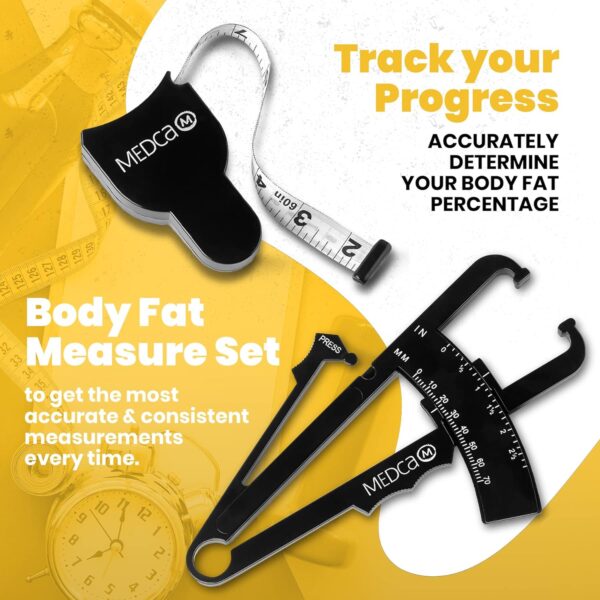 MEDca Body Fat Caliper and Measuring Tape for Body - Skinfold Calipers and Body Fat Tape Measure Tool for Accurately Measuring BMI Skin Fold Fitness and Weight-Loss, (Black) - Image 2