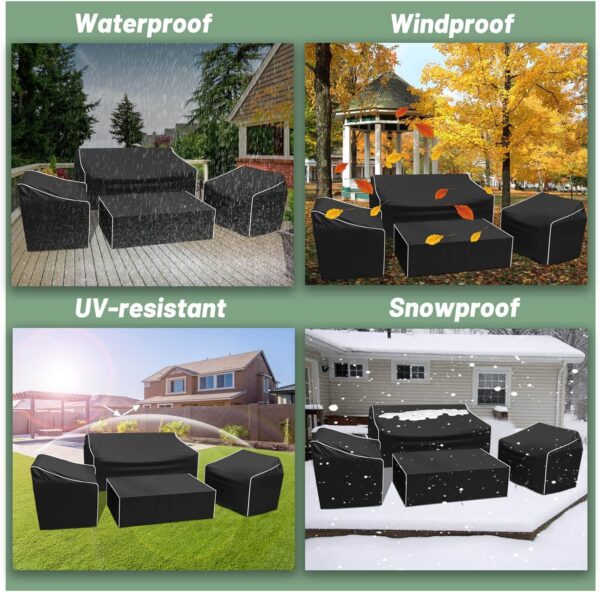 Outdoor Furniture Cover Waterproof, 4-Piece Patio Furniture Covers, Patio Furniture Set Covers, Patio Covers includ: Ourdoor Sofa Cover, 2 Chair Covers, Coffee Table Cover -XL -Black - Image 5