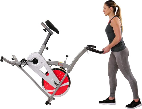 Sunny Health & Fitness Indoor Cycling Resistance Exercise Bike w/Optional Dumbbell Holder & Connected Fitness - Image 6