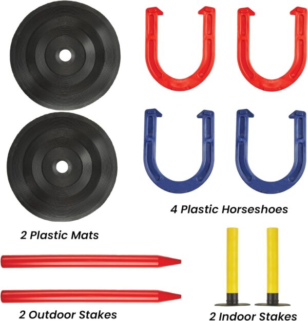 ARS Sports Indoor Outdoor Rubber Horseshoes Set: 4 Horseshoes, 2 Pegs, 2 Rubber Mats, 2 Red Plastic dowels & 1 Mesh Bag | Perfect for Tailgate, Beach, Parks, Picnics, Backyard, Fun for Kids Adults - Image 2