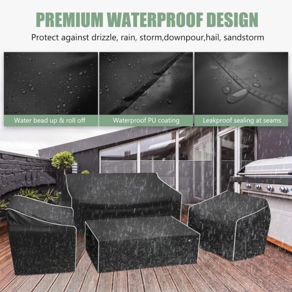 Outdoor Furniture Cover Waterproof, 4-Piece Patio Furniture Covers, Patio Furniture Set Covers, Patio Covers includ: Ourdoor Sofa Cover, 2 Chair Covers, Coffee Table Cover -XL -Black - Image 3