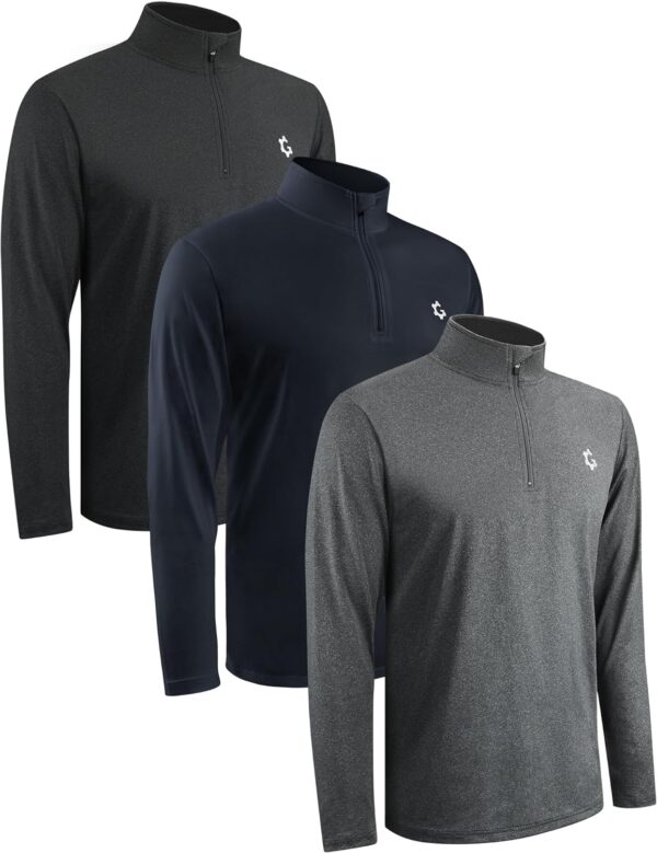 JumGear-Life 3Pack Quarter Zip Pullover Men Long Sleeve Sweatshirts Running Athletic Golf Gym Shirt Quick Dry