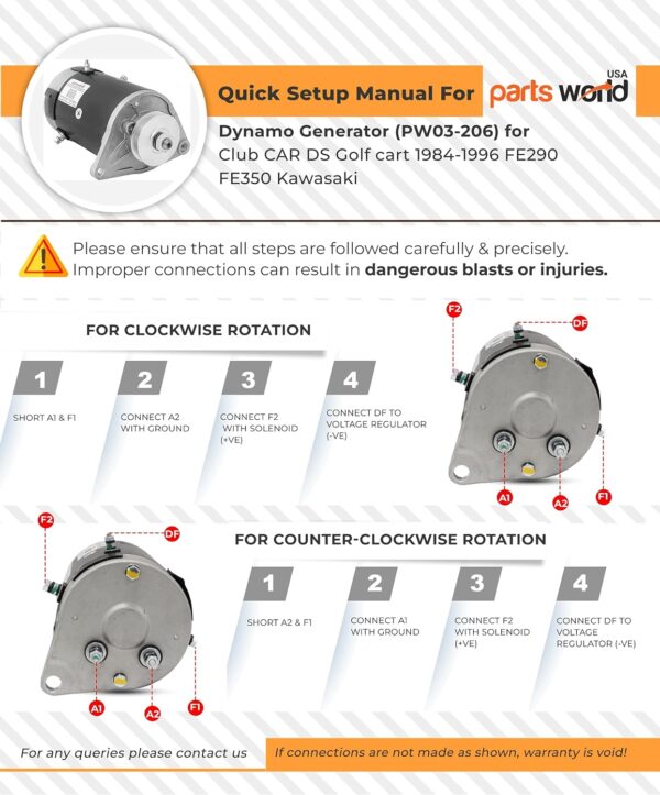 12V Starter Generator for Club CAR DS Golf cart 1984-1996 FE290 FE350 Kawasaki 1018294-01 Gator TX Turf Carryall 1992-96 15435 3102201HI1 420-46000 MO63686 TMC000A0011 AM137931 TMC001B0011 CW CCW - Image 5