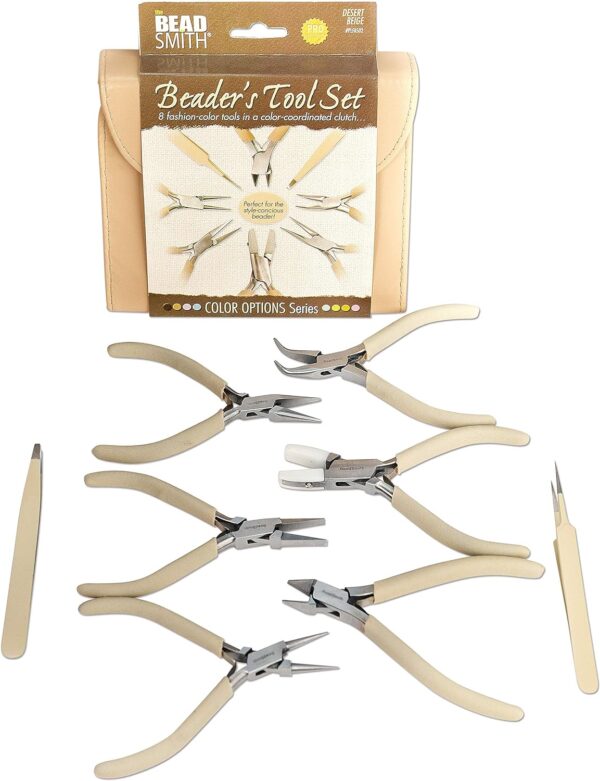 The Beadsmith Fashion Color Pliers – Set of 8 Slimline Color-Coordinated Tools – Matching Clutch in Beige – Jewelry Making Supply Kit to Create Necklaces, Bracelets, Earrings & More - Image 7