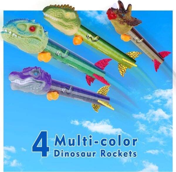 Gizzjoy Dinosaur Toy Rocket Launcher for Kids - Launch Up to 100 Ft, 4 Rockets, Outdoor Outside Toys for Kids, Dinosaur Toys, Birthday Gifts for 3 4 5 6 7 8-12 Year Old Boys Girls - Image 4