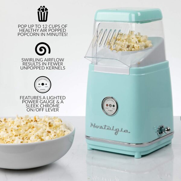 Nostalgia Hot-Air Electric Popcorn Maker, 12 Cups, Healthy Oil Free Popcorn with Measuring Scoop, Retro Aqua - Image 2