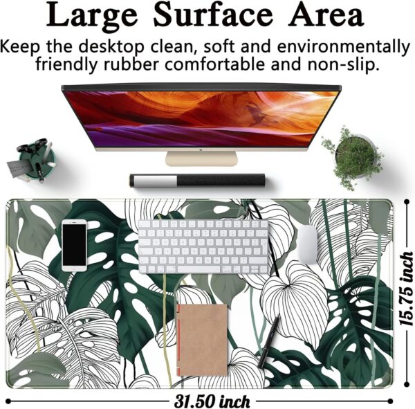 Desk Mat Green Plant Leaf Large Mouse Pad Desk Pad Tropical Boho Desk Accessories for Women Office Decor Laptop Keyboard Mouse Mat XXL Mousepad 31.5''X15.7'' Non-Slip Rubber Base with Stitched Edges - Image 6