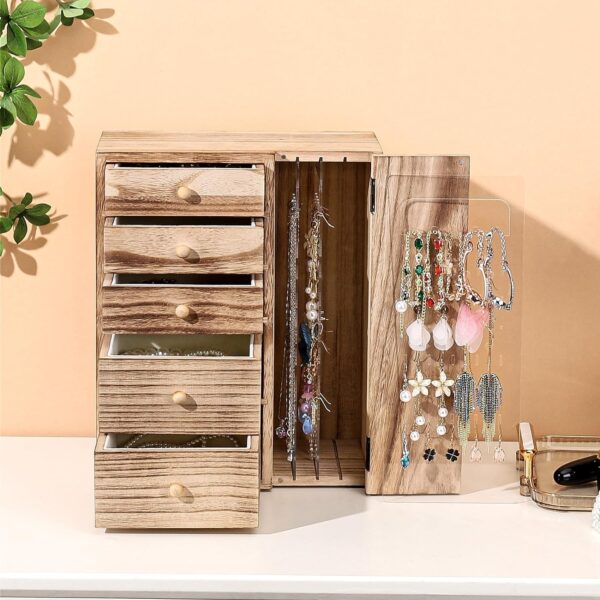 Homde Wood Jewelry Organizer 5 Layer Jewelry Box for Rings, Necklaces, Earrings, Bracelets, Watches Rustic Jewelry Boxes & Organizers for Women - Image 8