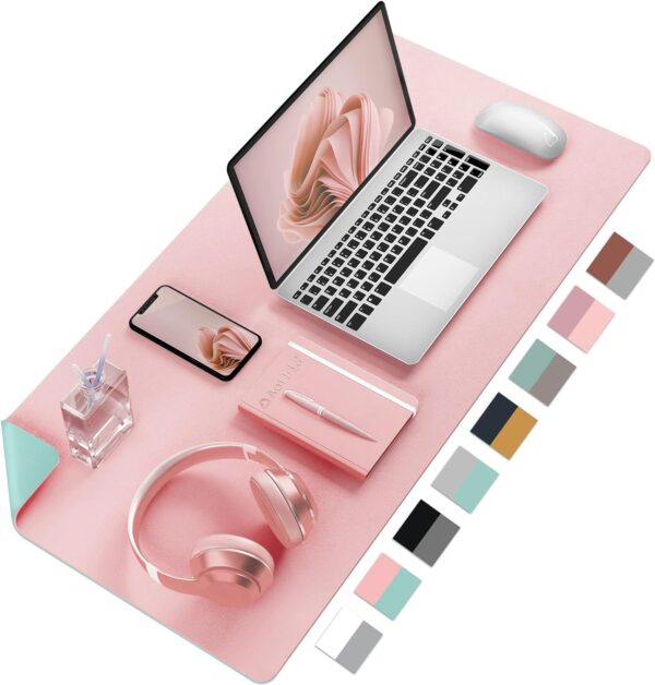 Aothia Double-Sided Desk Pad, Large Mouse Pad, Office Desk Mat, Non-Slip PU Leather Desk Blotter, Laptop Desk Pad, Waterproof Desk Writing Pad for Office and Home(Pink, 23.6" x 13.7")