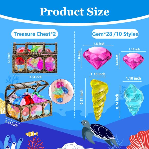 Thuodo 28 Pcs Diving Gem Pool Toys Colorful Diamond Set with Treasures Pirate Box Summer Water Toys for Kids Swimming Toys for Boys and Girls Pool Party Favors - Image 2