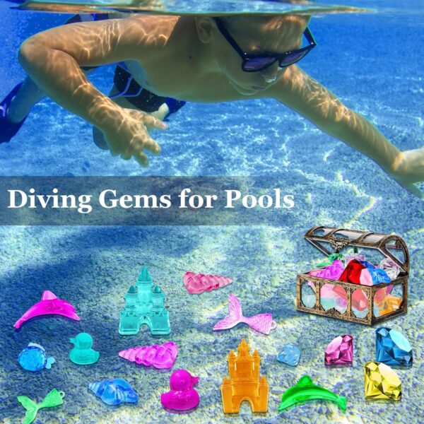 Thuodo 28 Pcs Diving Gem Pool Toys Colorful Diamond Set with Treasures Pirate Box Summer Water Toys for Kids Swimming Toys for Boys and Girls Pool Party Favors - Image 4