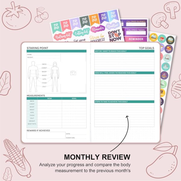 Food Journal - Journal for Women Weight Loss, 5.8" x 8.3", 6 Months Meal Planner to Count Calories Health Journal for Women/Men, Keep Healthy Diet & Achieve Fitness Goals - Rose Gold - Image 4