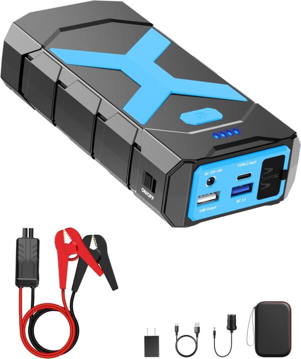 2000A Jump Starter Battery Pack 12V Battery Jumper Starter Portable 20000mAh Car Battery Jump Starter with USB QC 3.0 Car Jumper Starter Portable Car Jump Starter Battery Pack Jumper Cables for Car