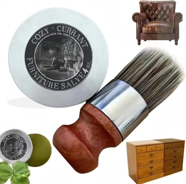 Wise Owl Furniture Salve for Leather Care, Furniture Salve/Leather Salve with Boar Bristle Brush, Furniture Salve & Brush Bundle Wood Polish for Home (1 Set)