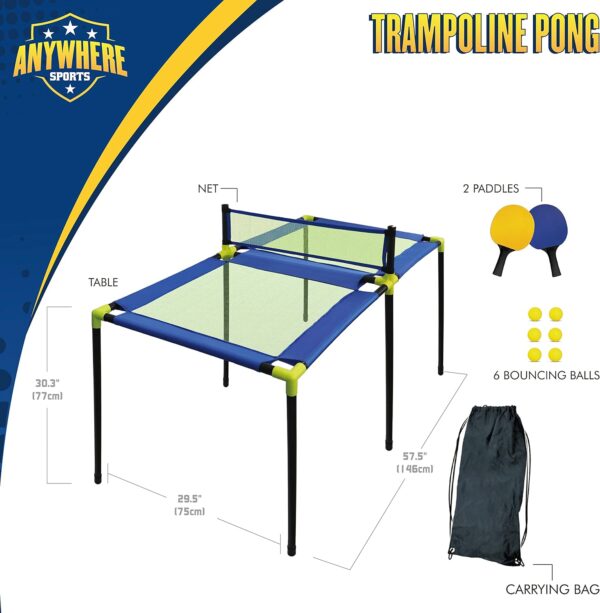 Anywhere Sports - Portable Trampoline Ping Pong Table Tennis Game for Indoor or Outdoor Use, Includes Two Paddles, Six Balls, Storage Bag, and Complete Table for Kids - Image 2