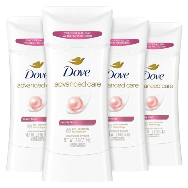 Dove Advanced Care Antiperspirant Deodorant Stick Beauty Finish 4 Count for helping your skin barrier repair after shaving 2.6 oz