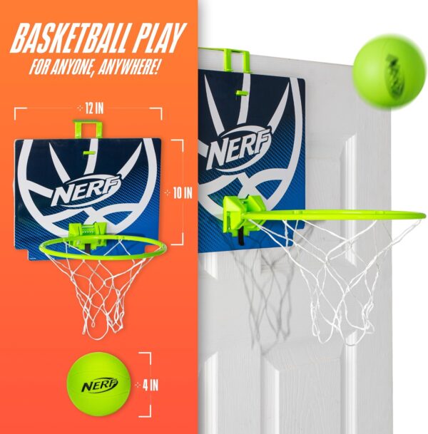 NERF Mini Over the Door Basketball Hoop - Nerfoop Indoor Basketball Hoop for Kids - Toy Door Basketball Hoop + Mini NERF Foam Basketball Game Set - Perfect for Bedroom Indoor Basketball - Green - Image 2