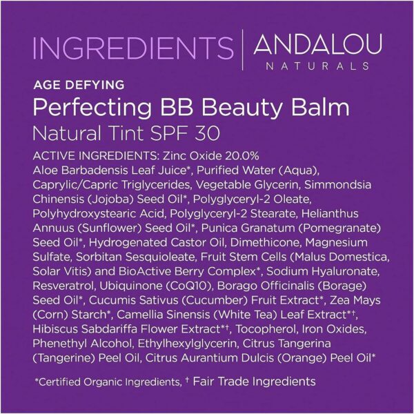 Andalou Naturals Perfecting BB Beauty Balm Natural Tinted Moisturizer with SPF 30, 2-in-1 BB Cream & Face Sunscreen with Broad Spectrum Protection, Mineral Sunscreen with Non-Nano Zinc Oxide, 2 Fl Oz - Image 4