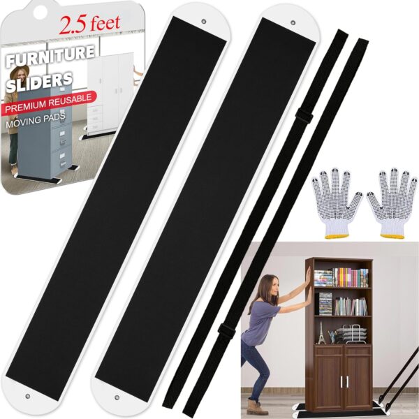 2 Pcs Large Appliance Slider With Pull Strap,Pull Furniture Slides,Moving Furniture Gliders Heavy Duty Sliding Sheet for Moving Heavy Furniture,Cabinets,Safes and More on Carpeted Floor(6.7in x 2.5ft)