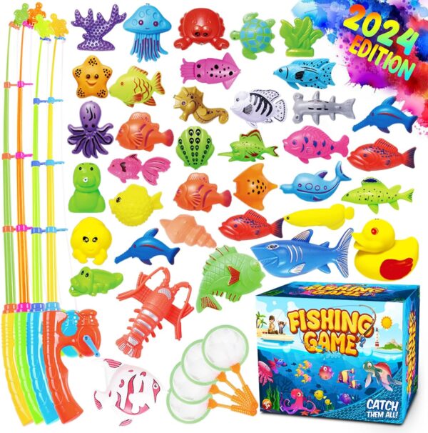 Goody King Magnetic Fishing Game Pool Toys for Kids - Bath Outdoor Indoor Carnival Party Water Table Fish Toys for Kids Age 3 4 5 6 Years Old 2 Players Gift (Large)