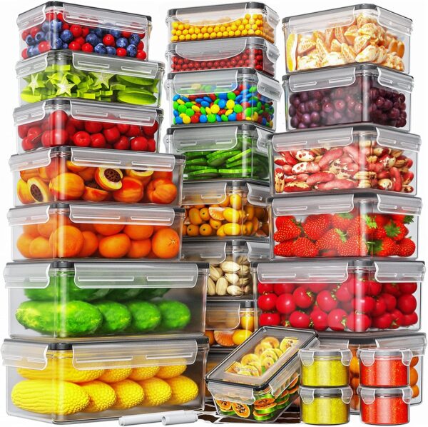 HOMETALL 52 Piece Airtight Food Storage Containers Set with Lids (26 Containers & 26 Lids),100% Leakproof Plastic Meal Prep Container Reusable, BPA Free Kitchen and Pantry Organization - Labels & Pen