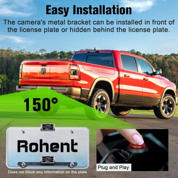 Rohent Backup Camera Monitor HD 1080P Night Vision Waterproof Car Truck License Plate Back Up Rear View Reverse Cam Kit DIY Gridlines R1 - Image 5