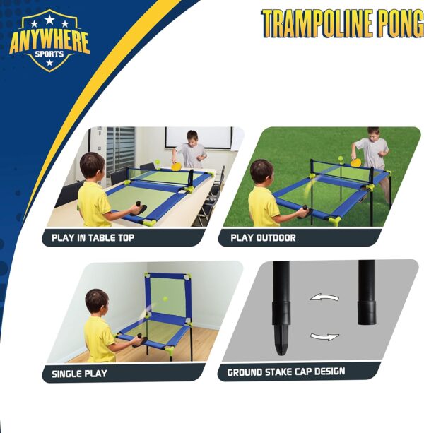 Anywhere Sports - Portable Trampoline Ping Pong Table Tennis Game for Indoor or Outdoor Use, Includes Two Paddles, Six Balls, Storage Bag, and Complete Table for Kids - Image 4