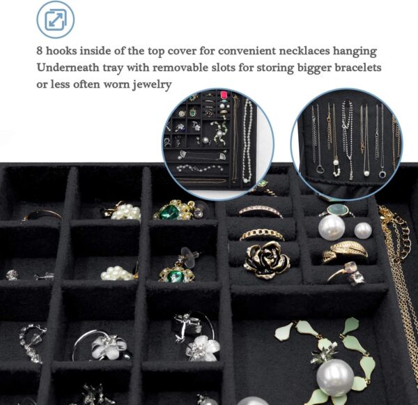 ProCase Velvet Jewelry Box Organizer for Women, 2 Layer Jewelry Display Storage Holder Case for Necklace Earrings Bracelets Rings, Mother's Day Gift -Black - Image 4