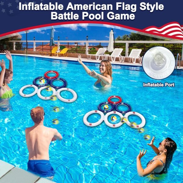 TURNMEON 2 Pack 4th of July Inflatable Pool Game with Score, Triangle Floating Water Sports Pool Toys with 6 Colorful Tossing Balls for Boys Girls Adults Independence Day Party Carnival Parade - Image 5