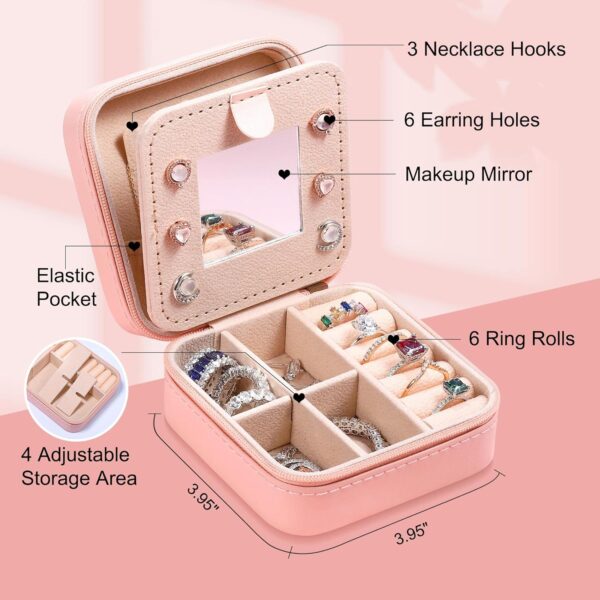 Jewelry Organizer Box, Pink, Small Jewelry Organizer for Women, Jewelry Travel Organizer, Ring Organizer Necklace Organizer Earring Organizer Box - Image 2