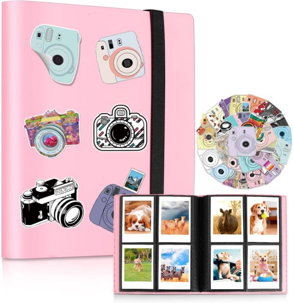 Hearoo 160 Pockets Photo Album with Colorful Stickers for Fujifilm Instax Mini LiPlay EVO Polaroid Snap SnapTouch PIC-300 Z2300 Mint Zip Instant Camera Printer (Pink)