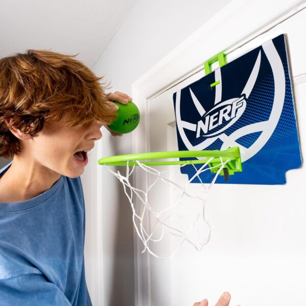 NERF Mini Over the Door Basketball Hoop - Nerfoop Indoor Basketball Hoop for Kids - Toy Door Basketball Hoop + Mini NERF Foam Basketball Game Set - Perfect for Bedroom Indoor Basketball - Green - Image 8