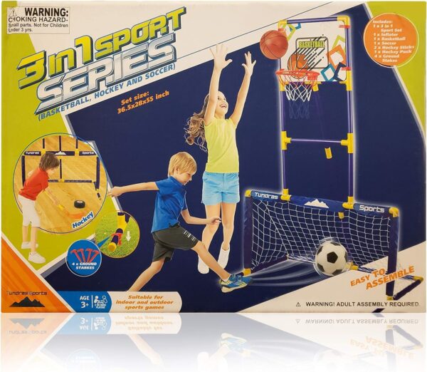 3 in 1 Sports Center - Kids Toy Basketball, Hockey, Soccer, Sports Station - Indoor Arcade Game, Includes Basketball Hoop, Hockey net, Soccer Goal for Toddlers and Children Boys and Girls - Image 6