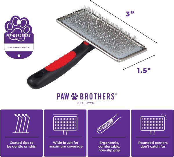 Ryan's Pet Supplies Paw Brothers Soft Flat Slicker Brush for Dogs, Grooming Brush Small and Medium Dogs, Coated Tips, Gentle on Skin, Maximum Coverage, Medium - Image 2